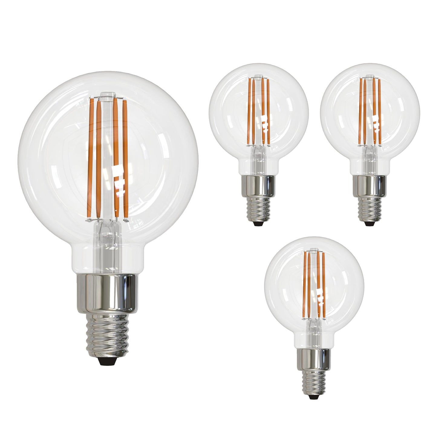 Bulbrite 4W LED G16 Decorative Globe Light Bulb, Clear Glass, E12 Base, 2700K, 4 Pack, Model 776873