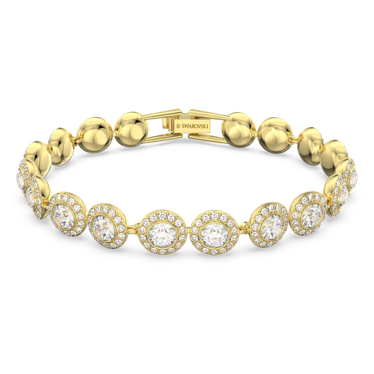 Swarovski Una Angelic Tennis Bracelet, Clear circle-cut Swarovski Crystals with Matching Crystal Pav   on a Gold Tone Finish Set