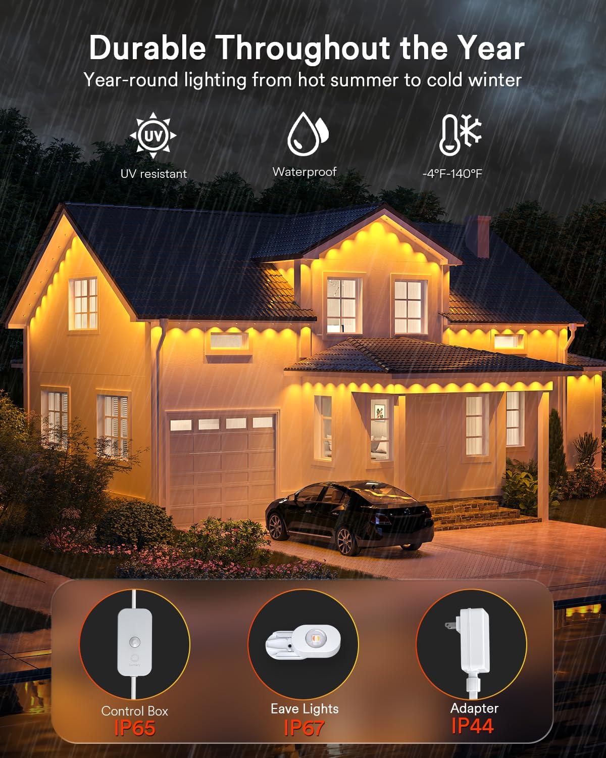 Lumary Smart Permanent Outdoor Lights 2 With Remote & Slide-Base  100Ft With 60 Rgbaicw Leds 3600Lm For Daily & Accent Lighting  110+ Scene For Halloween Christmas Decor  Work With Alexa Google  White