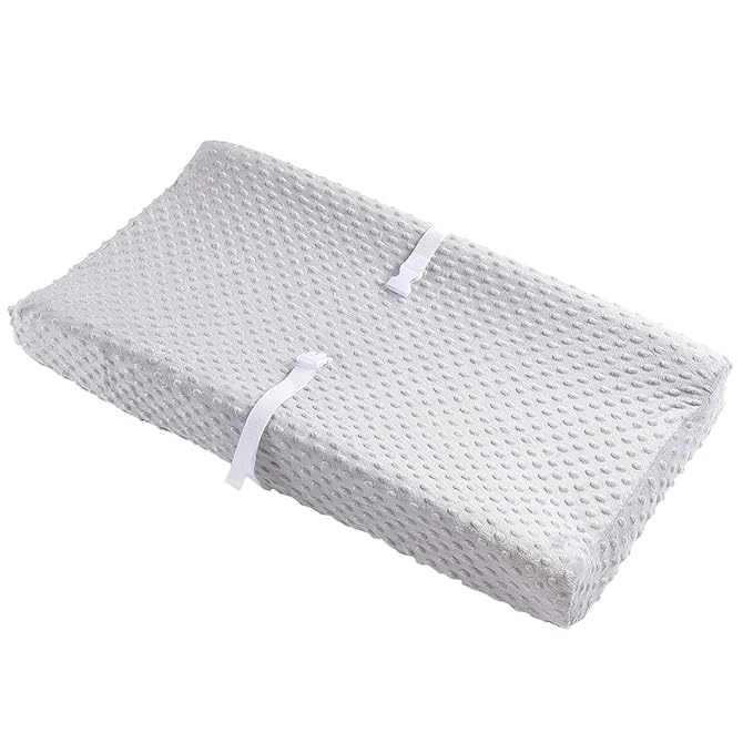 2 Pack Solid Changing Table Pad Cover Cradle Sheet, Fits 32"/34''x16 Contoured Diaper Changing Pad, Dots Plush Changing Table Covers(Beige + Grey)