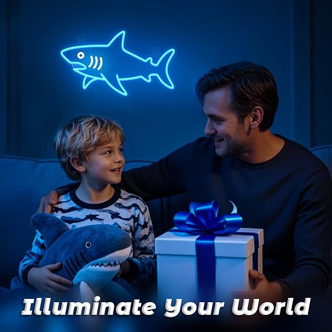 Shark Neon Light, Dimmable LED Shark Animal Neon Wall Sign USB Powered, Decorations for Bedroom Living Room Game Room Man Cave Home Birthday Gift for Boys Men