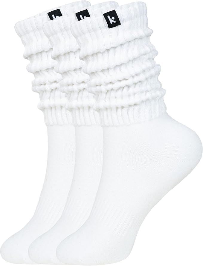 Kamo Fitness Cozy 3-Pair Pack - Scrunch Long Crew Socks for Women, Soft & Breathable Boot and Slouch Socks, Size 5-9