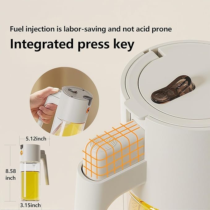 Olive Oil Spray Bottle Dispenser，2-in-1 Glass Material Kitchen Cooking Oil Sprayer，20.3 oz/600 ml Cooking Spray, Glass Spray Bottle with Tipper, Food Grade Spray for Kitchen, Salad, Frying, Barbecue