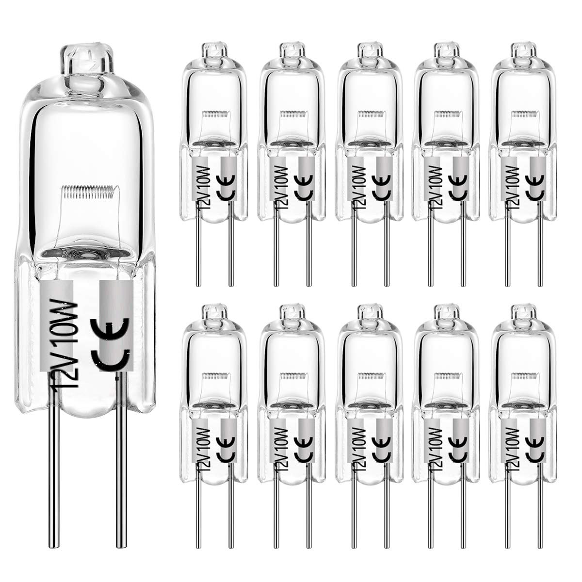 Bogao G4 Halogen Bulb T3 10W 12V Warm White Glass 10 Pack For Under Cabinet, Puck Light, Chandeliers, Track Lighting