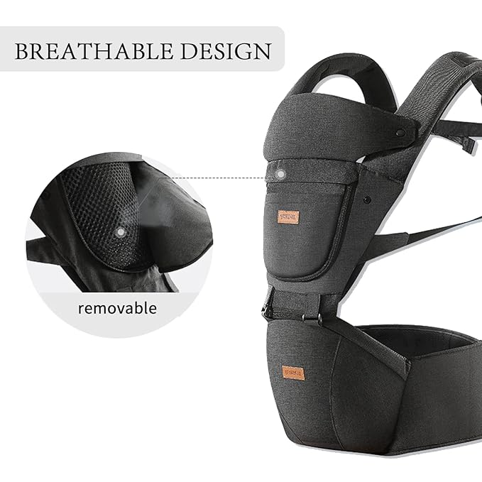 Baby Carrier with Hip Seat, Baby Carrier Newborn to Toddler, 6-in-1 Ways to Carry, All Seasons, Adjustable Baby Holder Carrier for Breastfeeding(Black)