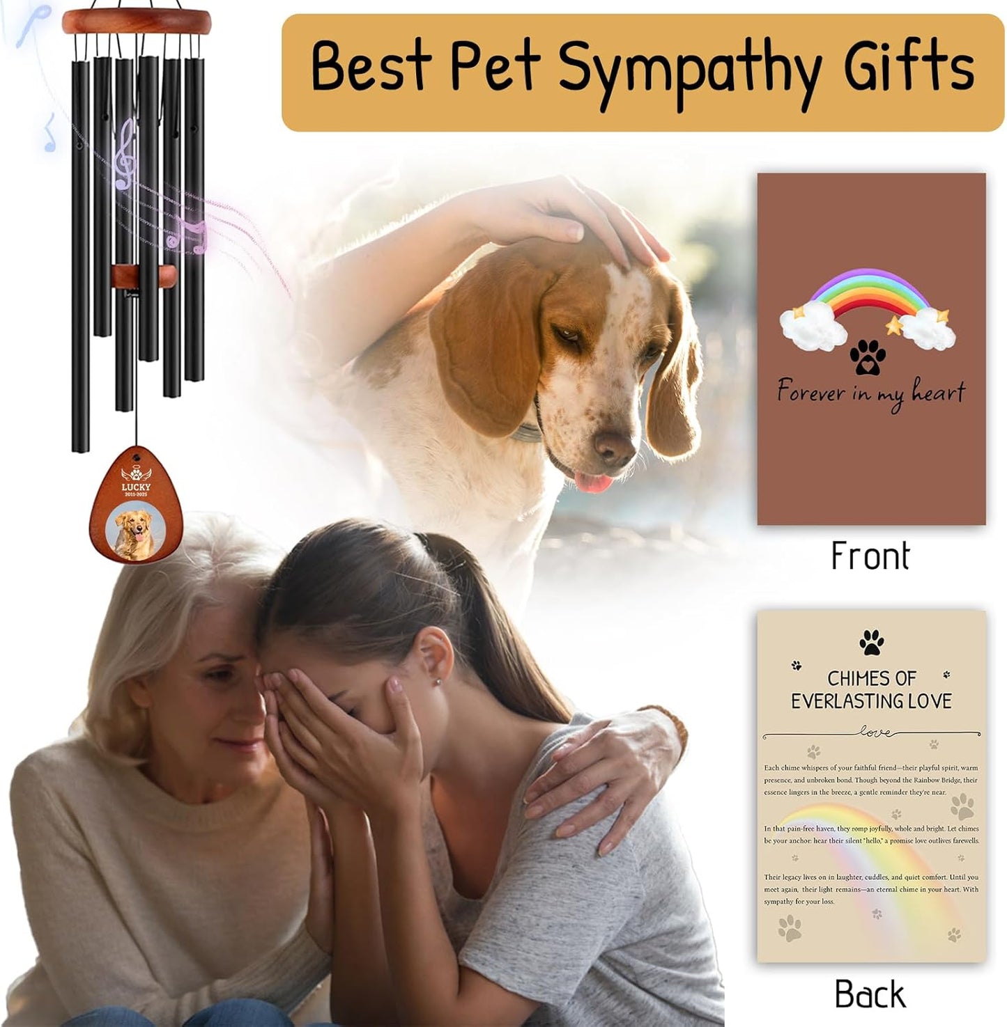 Personalized Pet Memorial Wind Chimes - Dog Memorial Gifts for Loss of Dog,Dogs Remembrance Bereavement Gift,Custom Pet Loss Sympathy Gifts in Memory of Dogs Cats (Design 2)