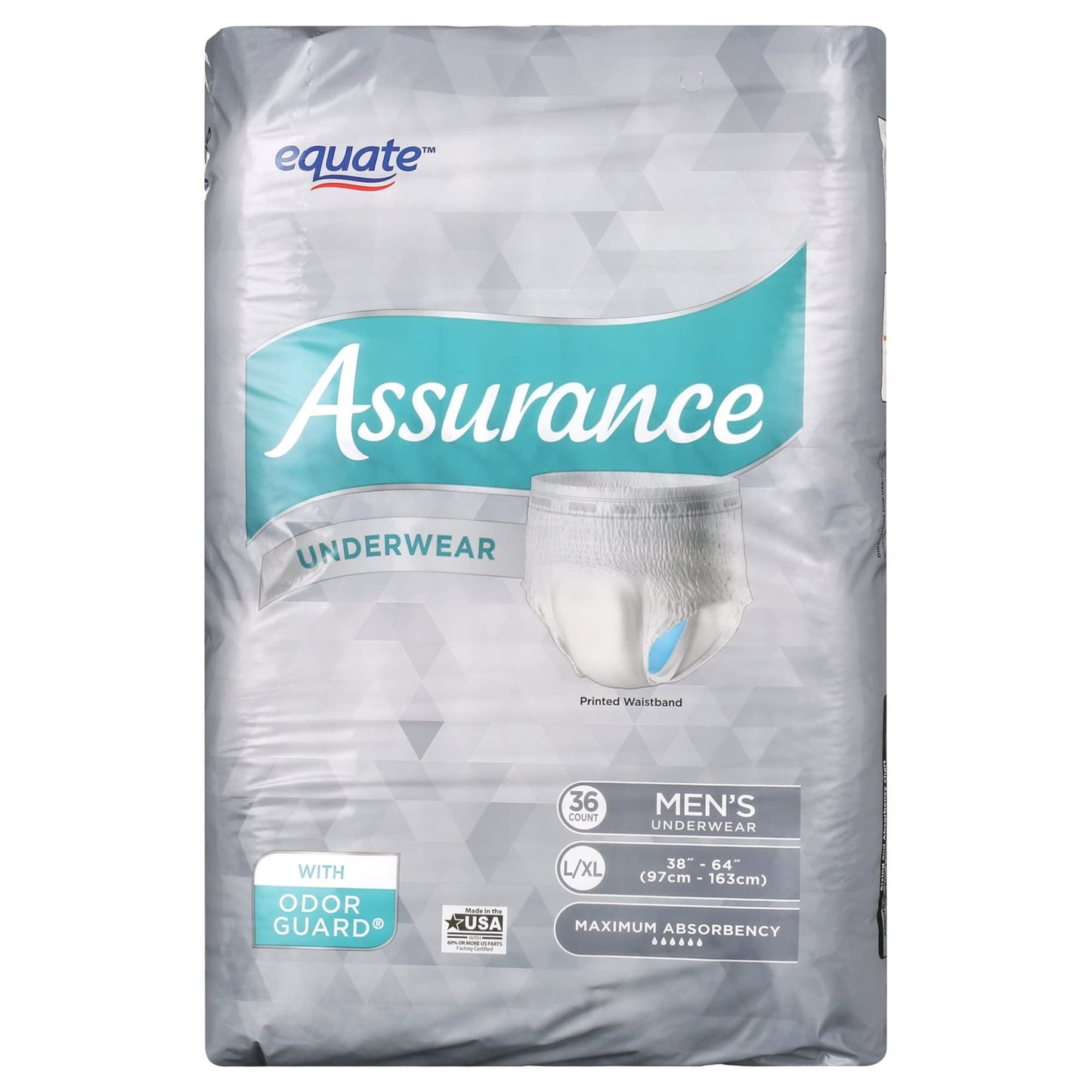 Assurance Underwear for Men, Size L/XL, 36 Count (Pack of 2)