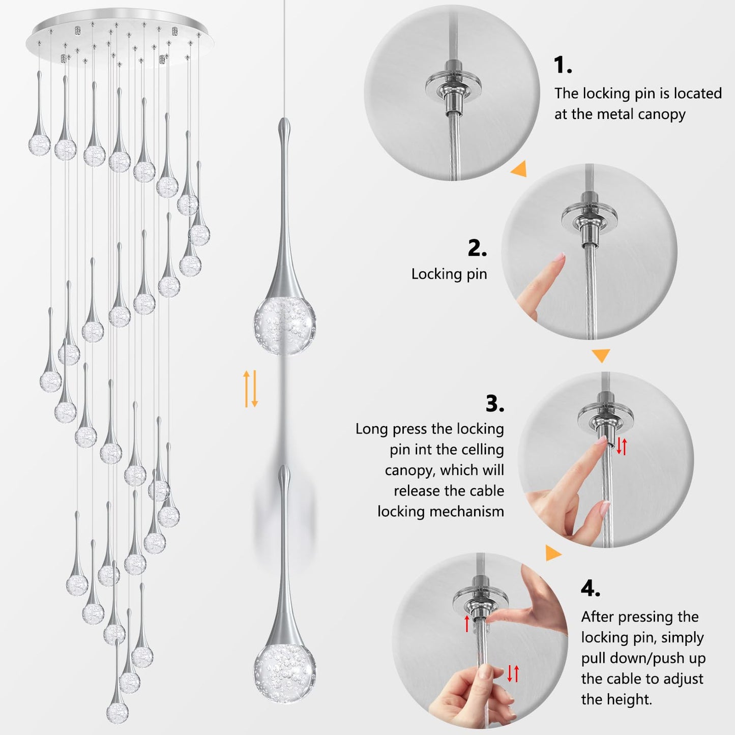 30 Light Modern Glam Crystal Chandelier For High Ceiling Led Dimmable Ceiling Pendant Light Staircase Foyer Enterway Living Room Chandelier Lighting Antique Silver