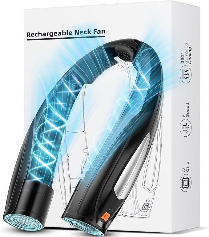 Hionly AI Neck Fan, 6 Speeds Adjustable Portable Personal Fan Rechargeable, Faster Cooling Wearable Fan, Ultra Quiet for H...