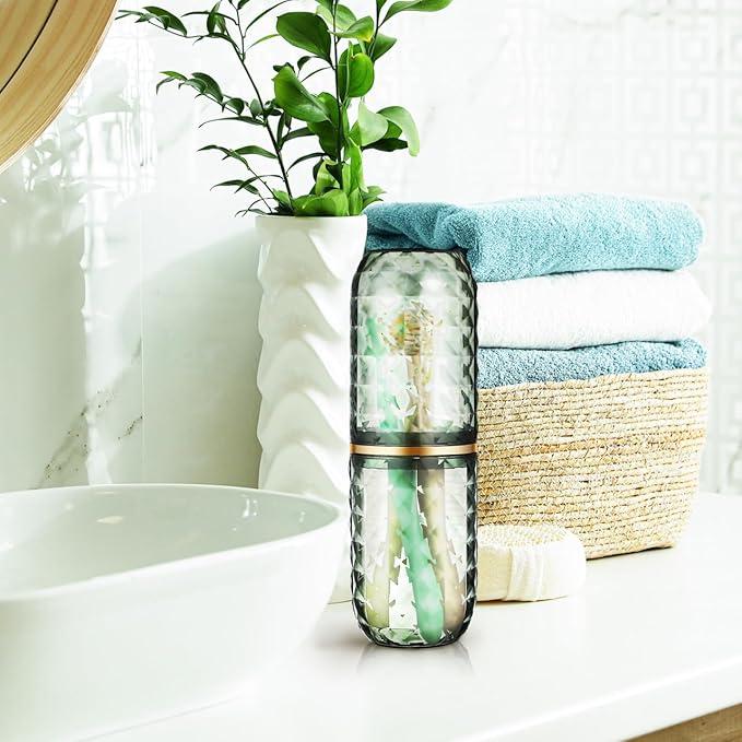 2PCS Travel Toothbrush Case Portable Toothbrush Holder Cup Storage Container for Bathroom Home School and Travel - Green