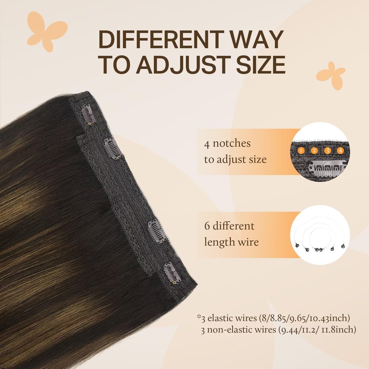 DOORES Wire Hair Extensions, Balayage Chocolate Brown to Honey Blonde 12 Inch 70g Fish Line Weft Extensions and 2pcs 30g Clip in