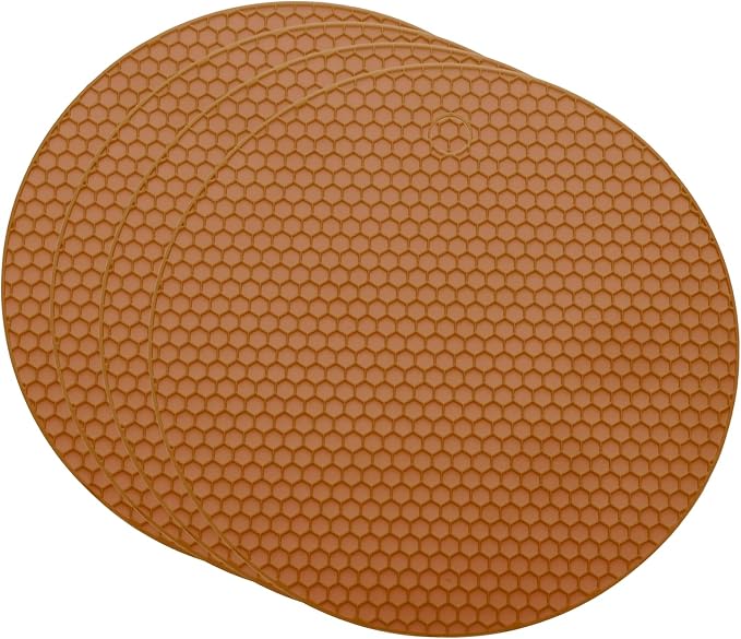 uxcell 4pcs Silicone Jar Opener Pads, 17.5cm/7" Texture Can Opener Multipurpose Round Bottle Lid Opener Non-Slip Coasters for Weak Hands Seniors Children, Brown