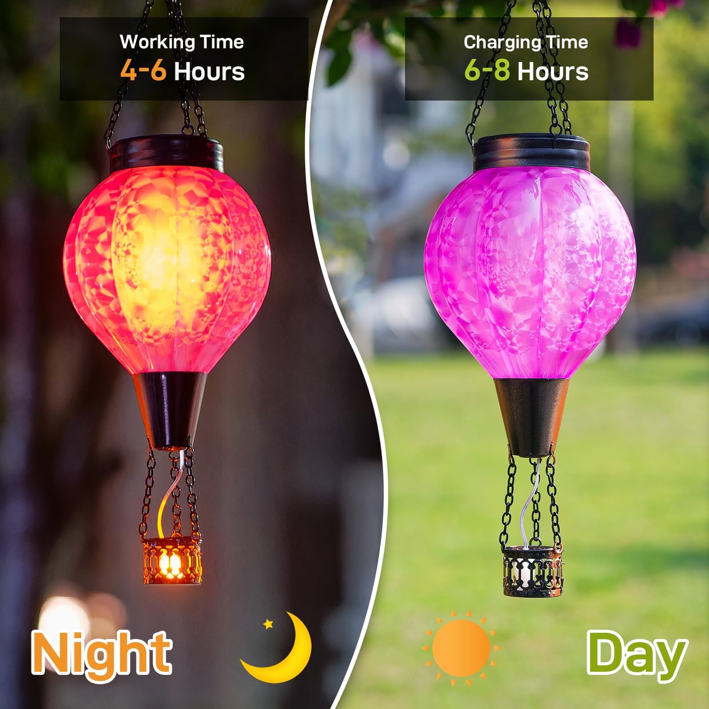 Dreamskip 2Pc Hot Air Balloon Solar Lantern With Flame  Pink Glass Balloon Lantern Lights Outdoor Waterproof  Hanging Solar Lights For Outside Garden Yard Patio Tree Porch Gift For Women Lovers Mom