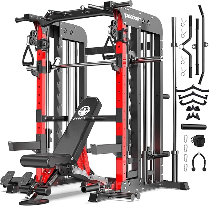 Pooboo Multi-Functional Machine Power Cage, 2000LB Squat Rack, LAT-Pull Down System, Dual Pulley Cable Crossover System, H...