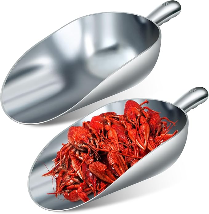 2 Pcs 85-ounce Metal Ice Scoop Large Rock Salt Scoop Aluminum Utility Scooper Round Bottom Crawfish Boil Party Supplies Accessories for Kitchen Bar Seafood Party Ice Machine