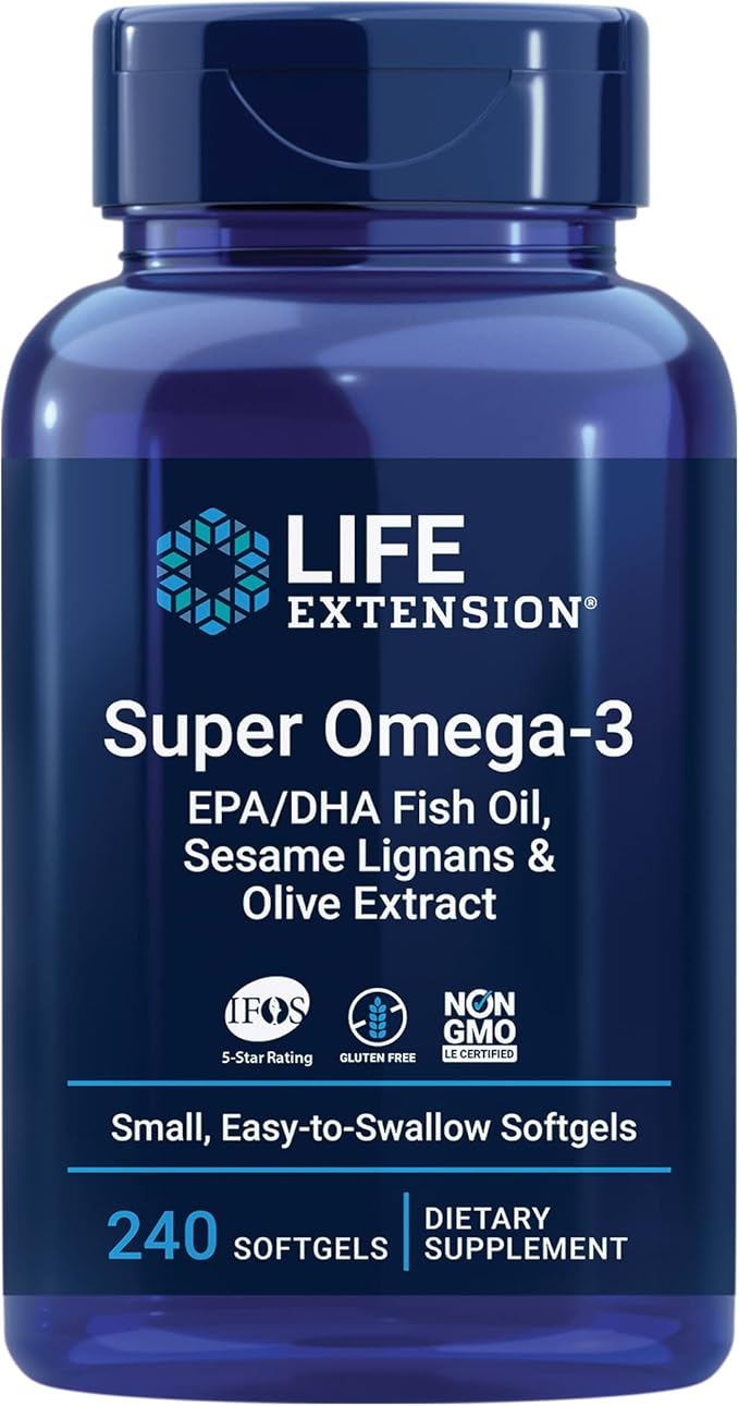 Life Extension Super Omega-3 Fish Oil, Sesame & Olive Extract with Vitamin C & Bio-Quercetin Phytosome - 240 Softgels & 250 Tablets