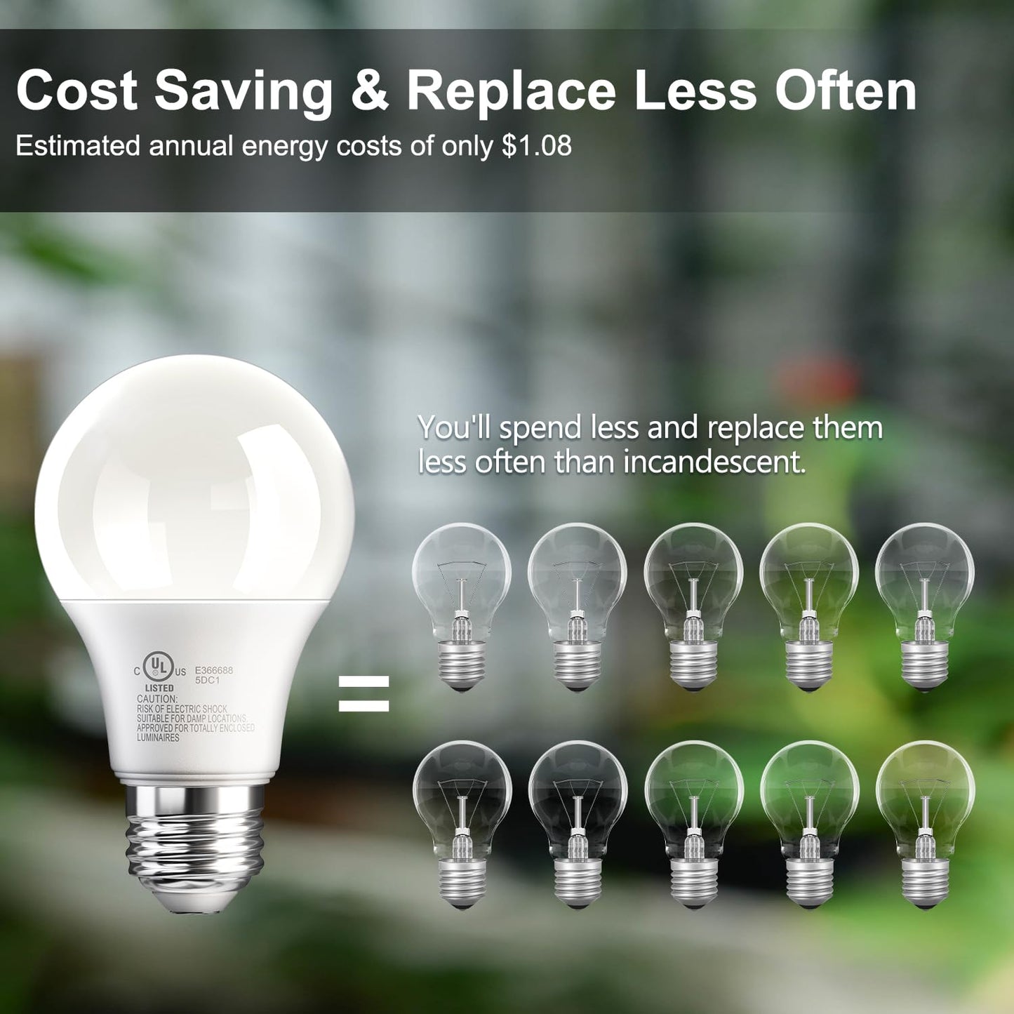 TJOY 6 Pack A19 LED Light Bulbs, 60 Watt Equivalent LED Bulb, Soft Warm White 2700K, Efficient 9W, E26 Standard Base, Non Dimmable Energy Saving Lightbulb, 800LM, 80 CRI, 120V, UL Listed
