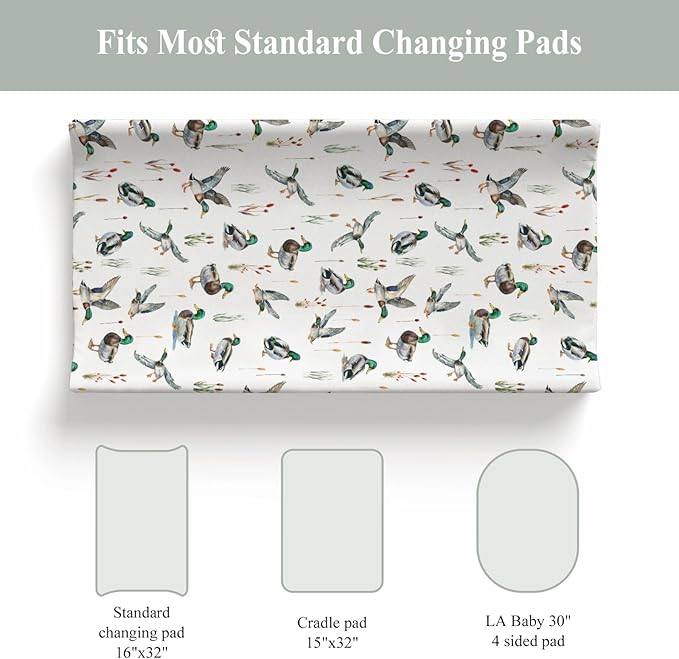Watercolor Mallard Ducks Changing Pad Covers for Baby Girl Boy Duck Hunting Fitted Change Table Cover Mats Wild Ducks Birds Soft Diaper Changing Table Sheets 32''×16''
