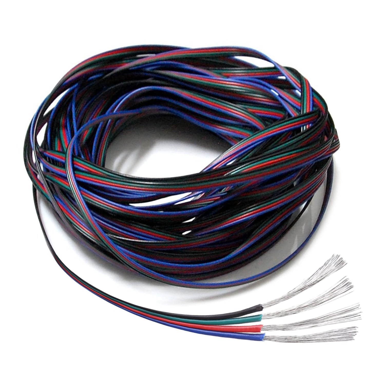 EvZ 22AWG 4 Conductor Extension Wire, 66ft/20M, 4 Pin for RGB LED Strips, Black-Green-Red-Blue, Model SYNCHKG