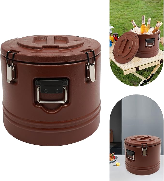 Eapmic 31.7Qt Insulated Food Container, Stainless Steel Container, 30L Commercial Soup Carrier 6 Hours Heat Preservation for Hot and Cold Food Storage Restaurant Canteen Home Lunch Use (Brown, 30L)