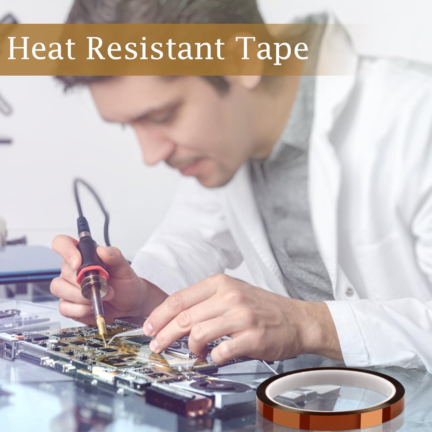 Heat Tape, 4 Rolls High Temperature Heat Resistant Tape, Adhesive Heat Tape for Sublimation, Heat Press, Electronics, Soldering, Circuit Board, 10mm x33m(108ft)