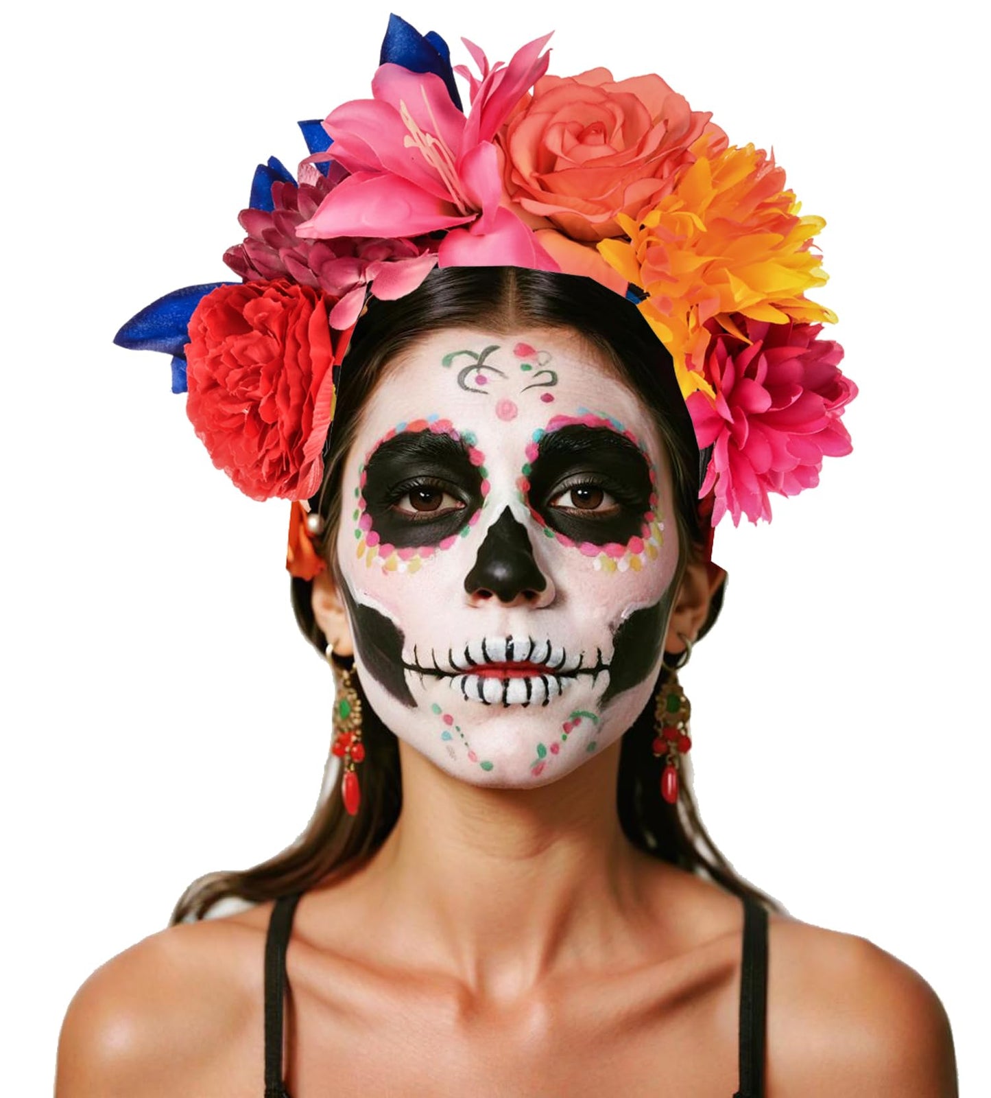 June Bloomy Mexican Flower Headband Halloween Cinco De Mayo Party Costume Day of The Dead Headpiece(Red Pink Orange Blue)