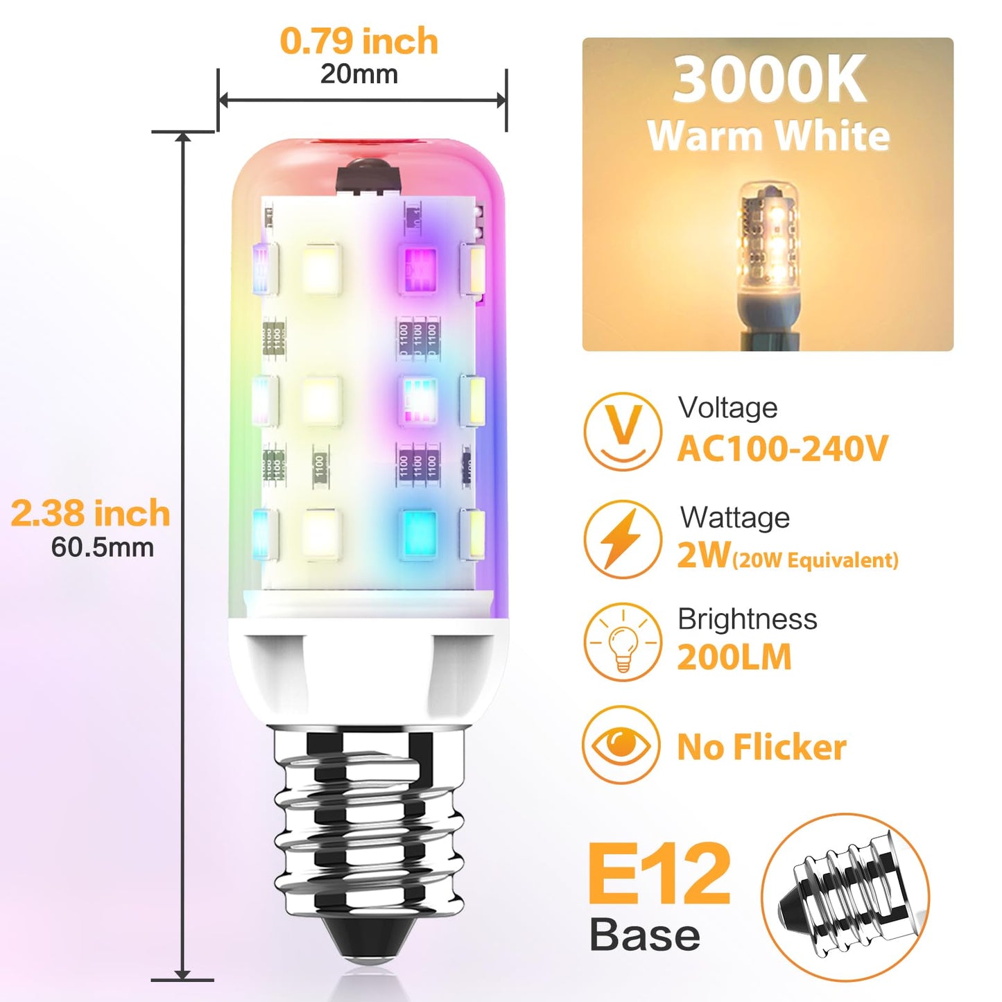 YUIIP E12 LED Color Changing Candelabra Light Bulb, 2W, 200LM, Warm White, Remote Control, Pack of 2, Model E12-WRGB-IR