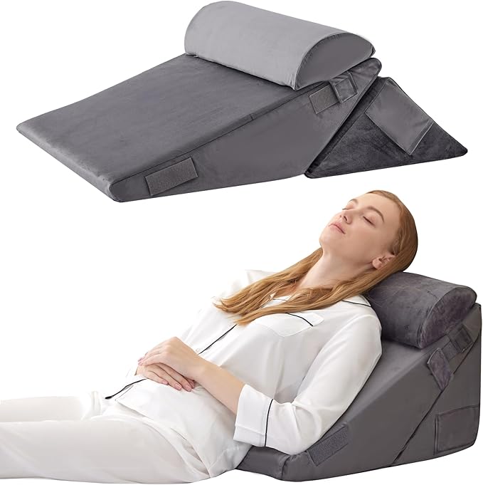 3Pcs Orthopedic Bed Wedge Pillow Set, Foam Wedge Pillow Post Surgery for Back, Leg and Knee Support, Adjustable 9&12 Inch Folding Triangle Pillow for Sleeping, Acid Reflux, Snoring, Velvet