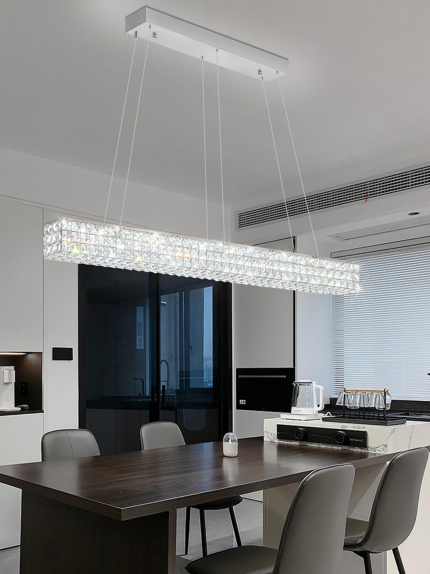 ykolupty Crystal Chandeliers - Modern Rectangular Pendant Light 48in Silver TP3009-CT-120Y for Dining Room, Kitchen Island