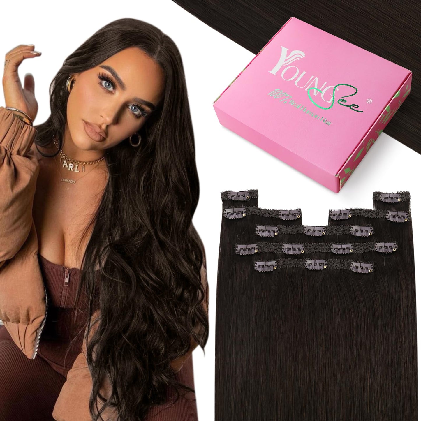 YoungSee 150G Clip in Hair Extensions Dark Brown Hair Extensions Clip ins Brown Clip in Hair Extensions Human Hair Clip in Real