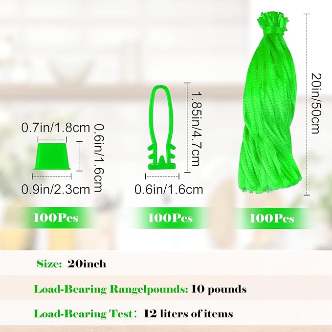 100 Pcs Reusable Mesh Produce Bags, 20 Inch Seafood Boil Bags for Crab with 100 Loop Closures, Onion Potato Storage Net Bag for Vegetables Fruits Seafood