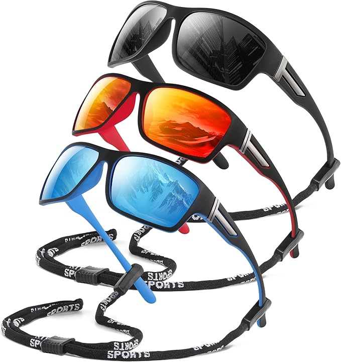 DEMIKOS 3 Pack Polarized Running Sunglasses Men:Wrap Around Sports Sun Glasses for Womens Sunglasses for Fishing
