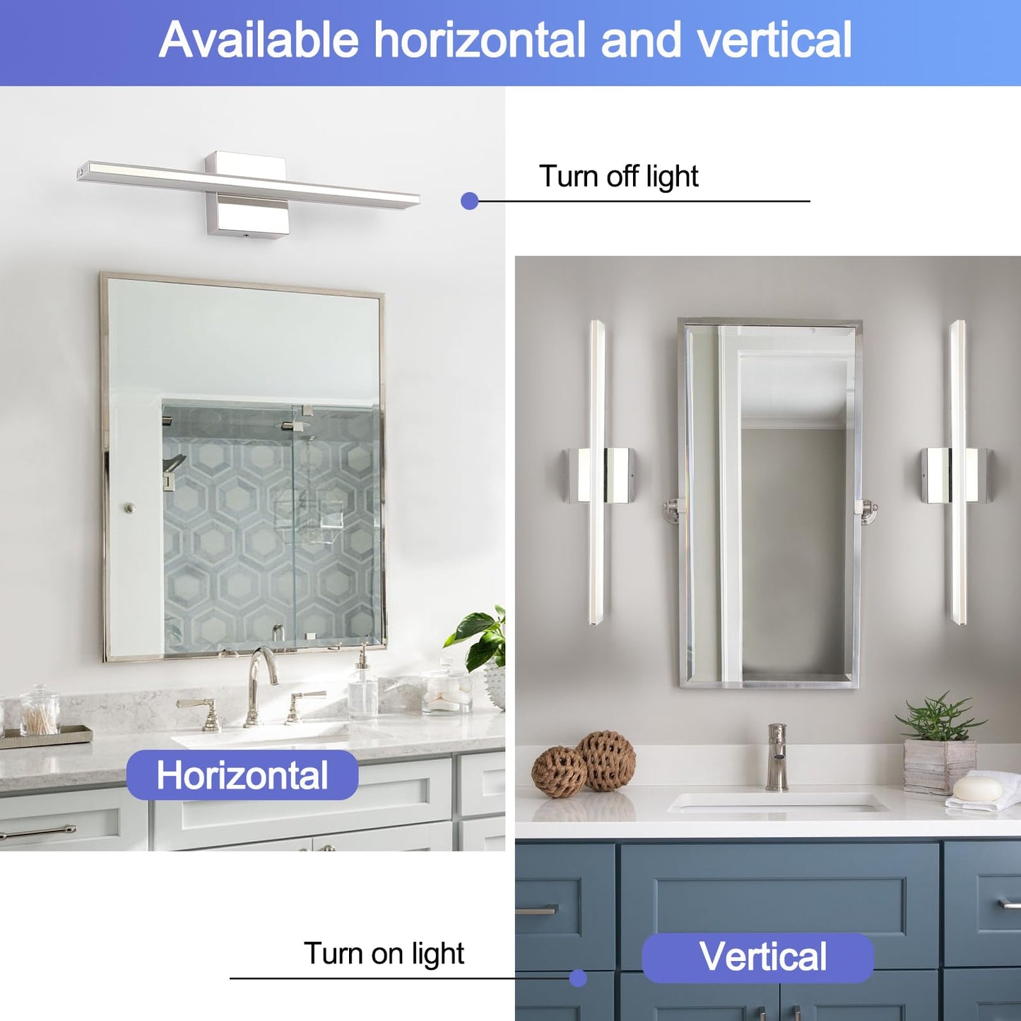 Brivolart Led Vanity Light Bar, 20 Inch Chrome Bathroom Fixture, 12W Acrylic Over Mirror Lighting, Model 6420