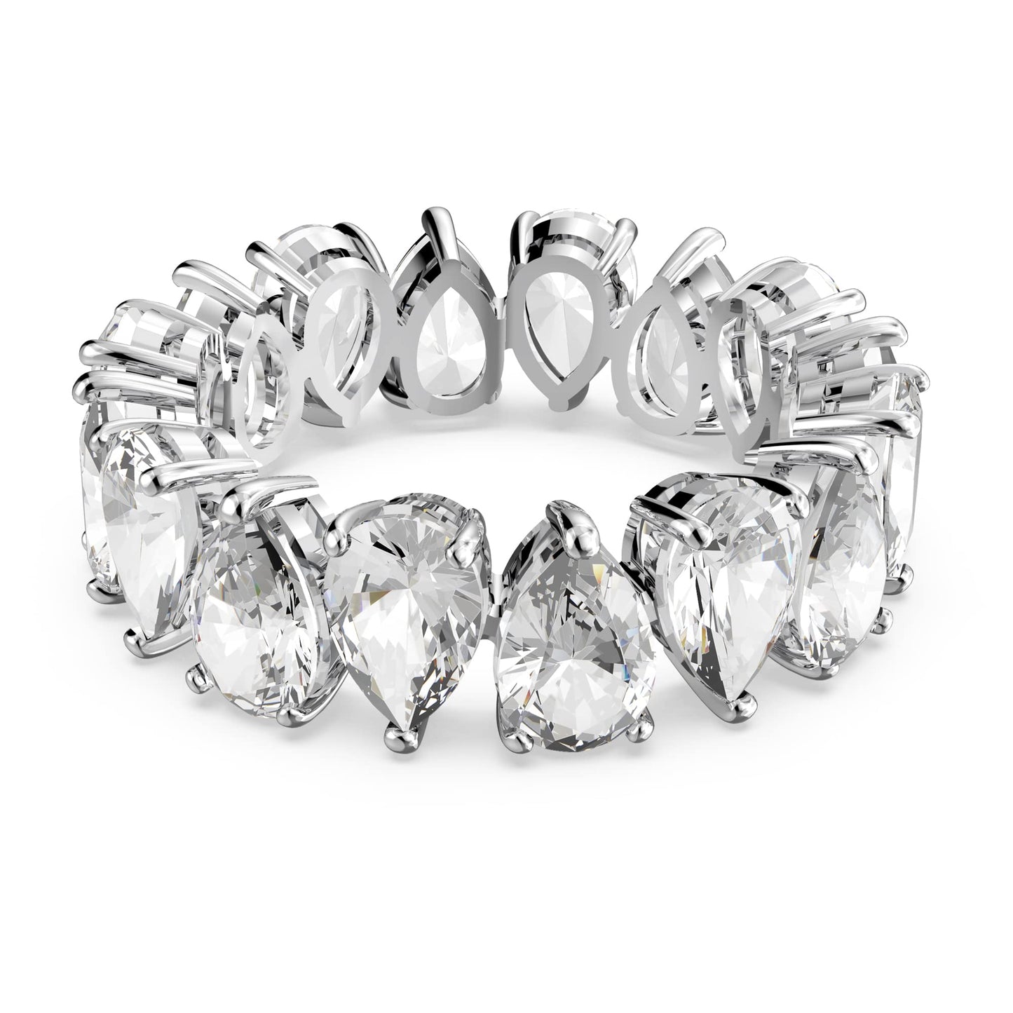 Swarovski Pear Vittore Ring, Ring with Pear-Shaped White Crystal Stones on a Rhodium Plated Setting, Size 6; EU 52