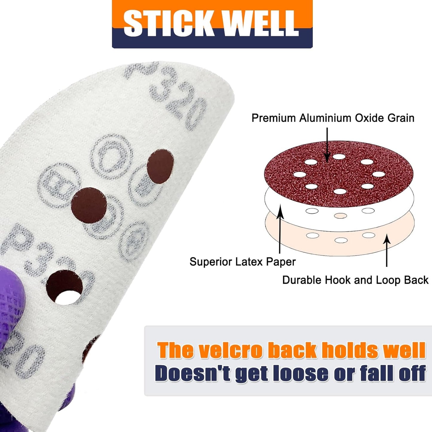 Sanding Discs Variety Grit Sandpaper: Hook Loop Disc 5-Inch 8-Holes 60 80 120 180 240 320 400 600 Grits(Each of 10) 80PCS