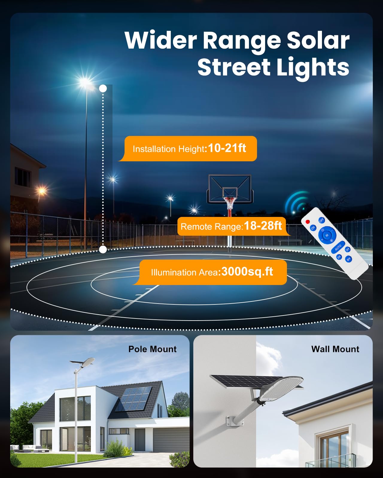 ENTELECHY 10000W Solar Street Light, 300,000LM, Motion Sensor, Remote Control, Gray, GTT Model, Waterproof for Outdoor Use