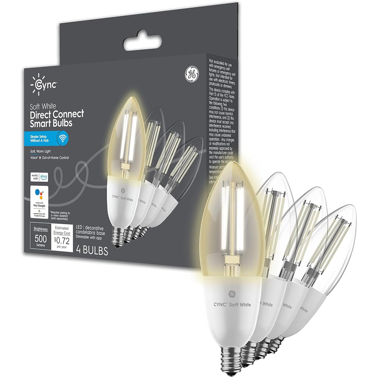 GE Lighting Smart LED Light Bulbs, Soft White, Bluetooth & Wi-Fi, 4 Count, Small Base, Model CLEDBC6LDGF-4T
