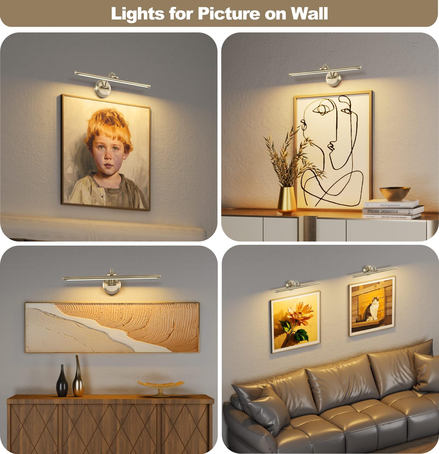 Tassuowell Hardwired Picture Light,24 Inch Dimmable Art Light for Paintings,14W,3000K Warm White,Antique Bronze Rotatable Picture Frame Lights for Wall Art,Gallery,Portrait,Dartboard,Mirror