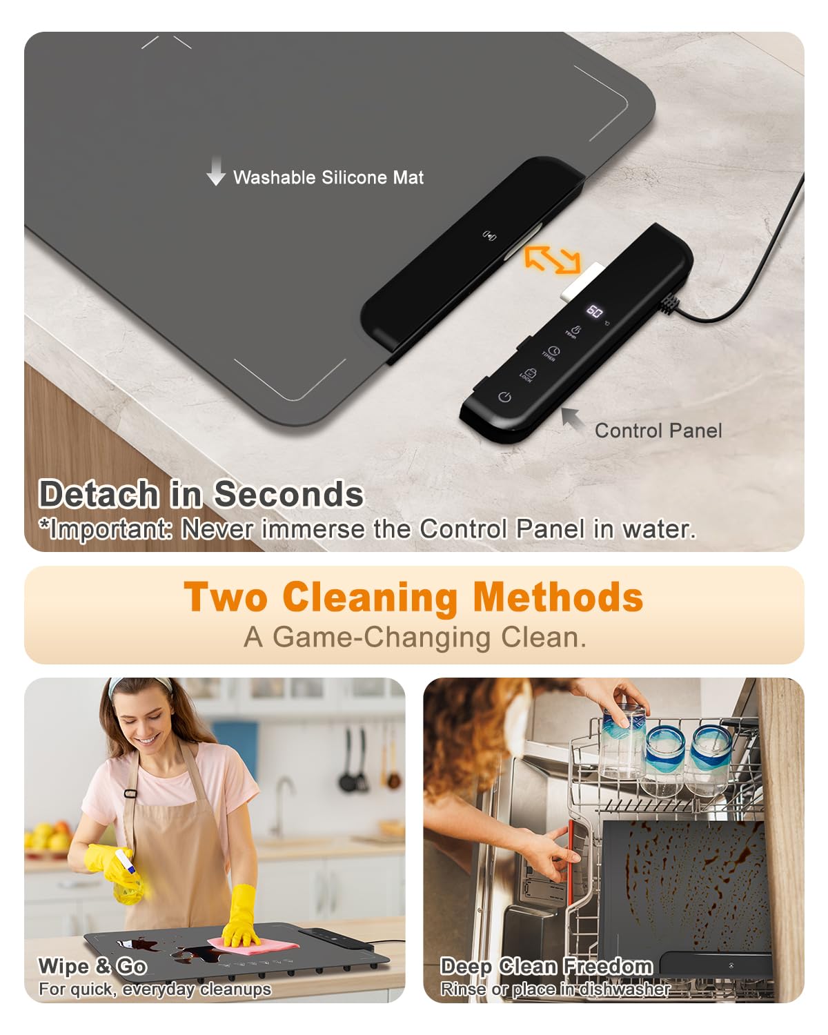 Electric Warming Mat for Food, ZAPLIT 24''x16 Washable Silicone Warming Tray with 6 Temp Settings, 6 Timers, Child Lock, and Auto Standby — Food Warmer for Buffet, Gathering, and Party (Grey/ 2 Pack)