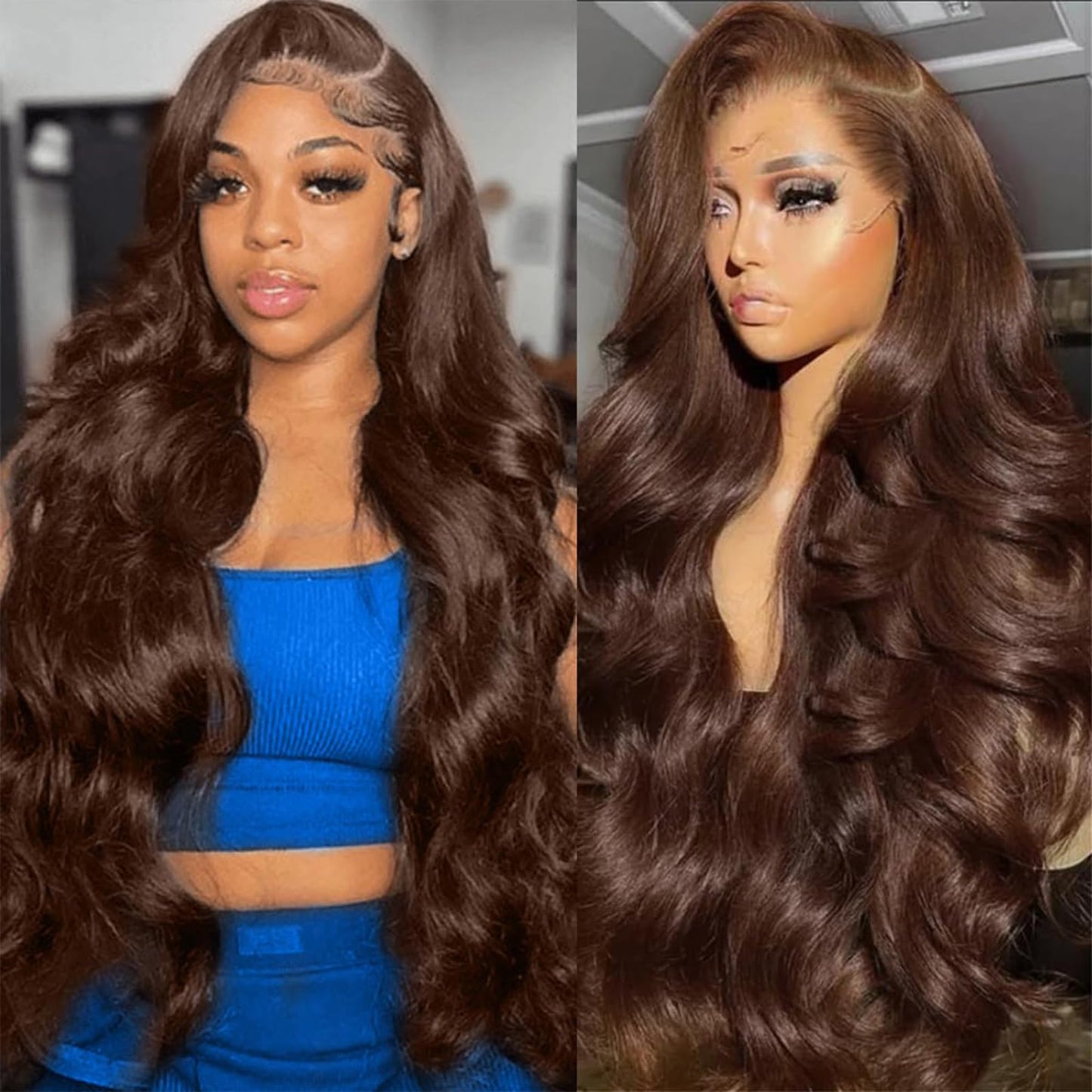 Gureimi 32 Inch Chocolate Brown Lace Front Wig 13x6 Lace Front Wigs Human Hair Body Wave Brown Wig Human Hair HD Lace Front Wigs