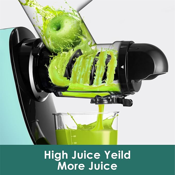 Masticating Slow Juicers, Fretta Wide Feeding Chute Cold Press Juicer, BPA-Free, Celery Juicer Extractor with Quite DC Motor & Reverse Function, 2 Speed, 200W(Light blue)