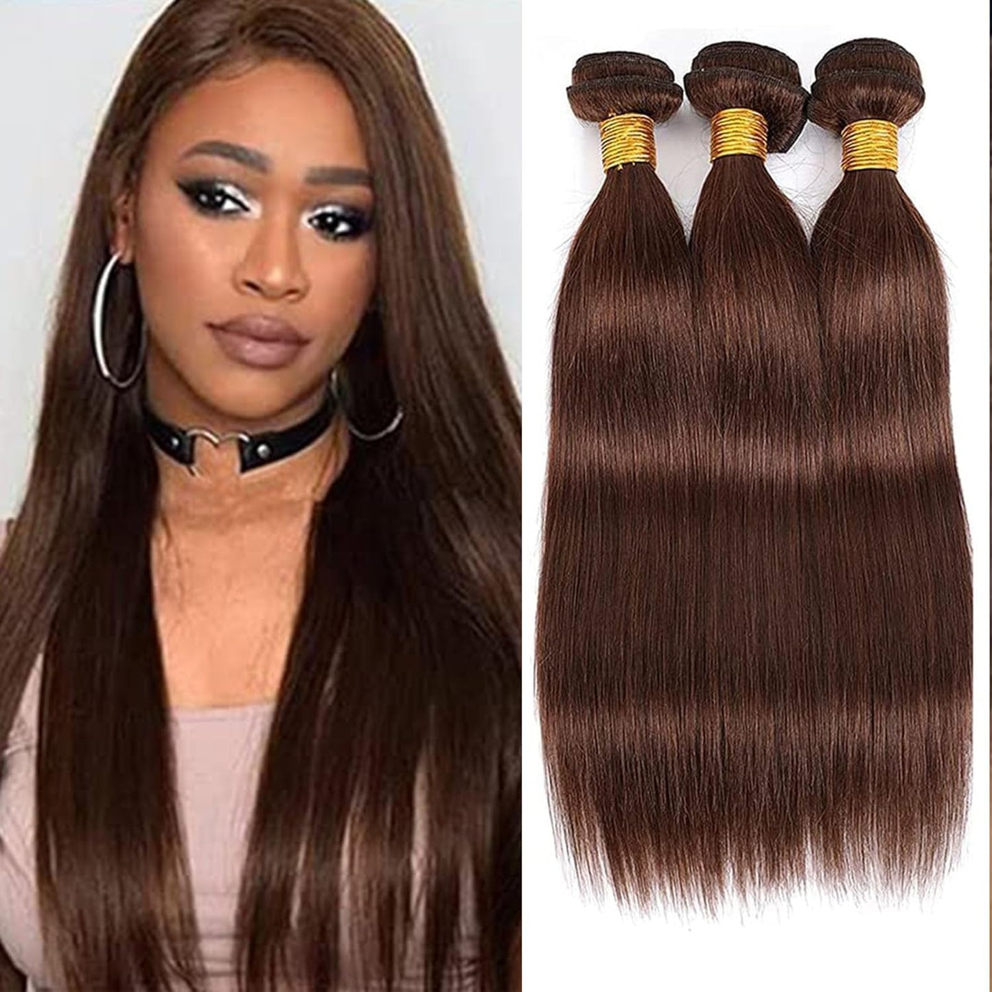 Peenoll 24 26 28 Inch Straight Wave Human Hair Bundles Honey Brown Color 4 Weave Bundles Human Hair 12A Unprocessed Brazilian Vi