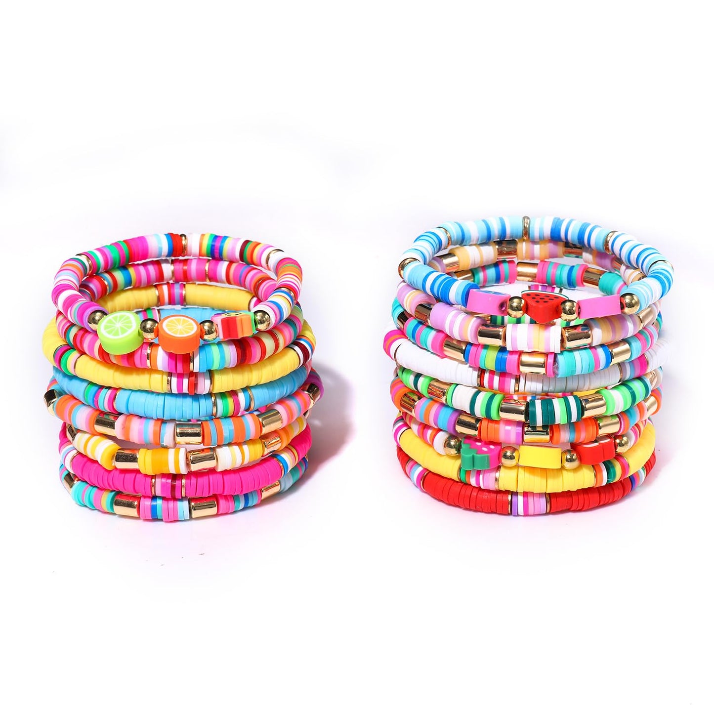 FAERLIIRY 17Pcs Beaded Bracelet Heishi Stretch Bracelets for Woman Preppy Bracelets Fruit Beaded Bracelet Colorful Beach Surfer