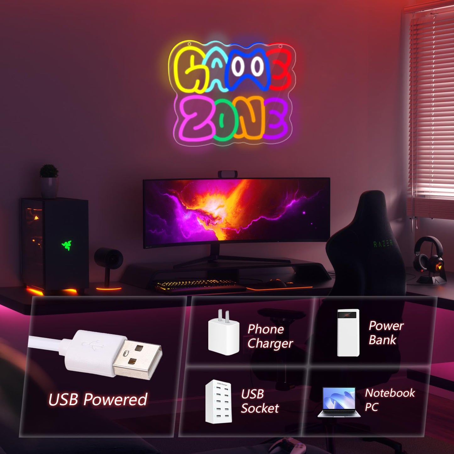 Innovtools Game Zone Neon Sign  Led Gamer Neon Signs For Room Decor  Dimmable Gaming Light Up Sign For Teens  Boys  Kids  Birthdays  Christmas  Video Game Decor Gifts For Wall  Bedroom(Zone)