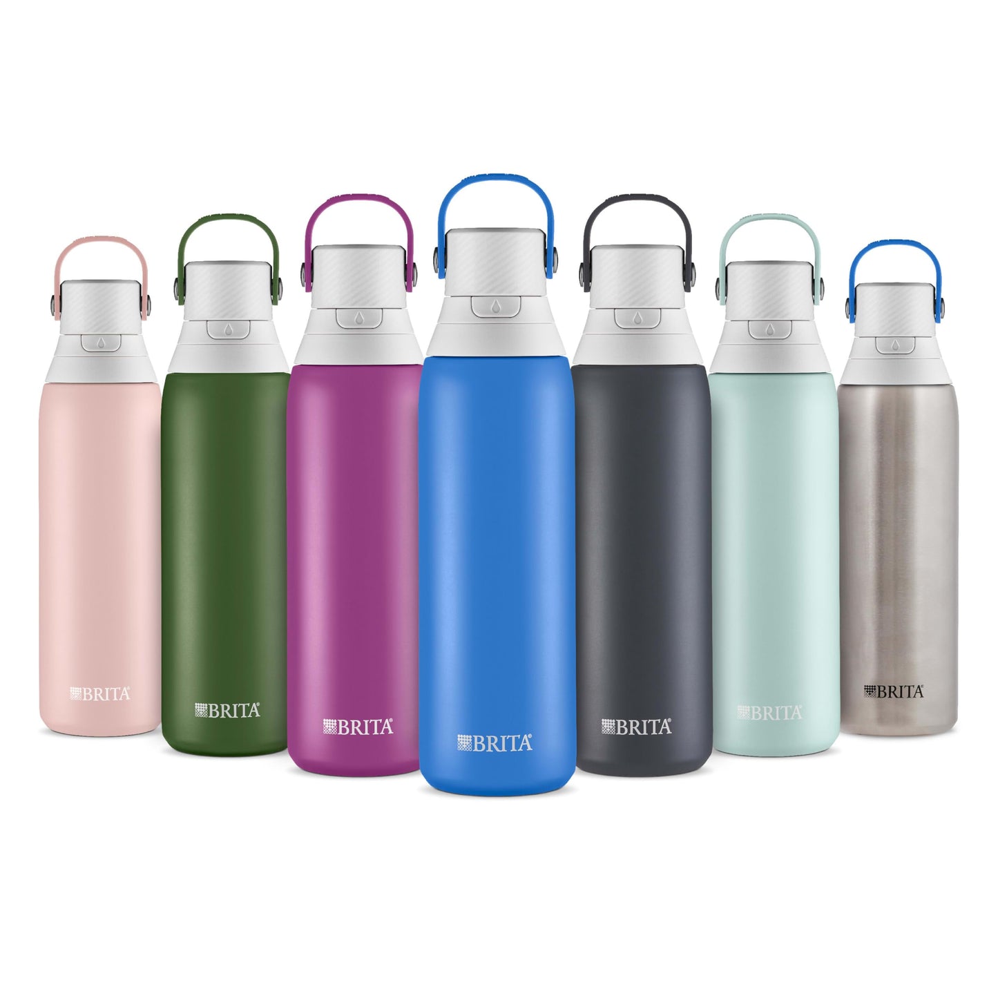 Brita Insulated Filtered Water Bottle with Straw, Reusable, Christmas Gift and Stocking Stuffer For Men and Women, Stainless Steel Metal, Glacier, 20 Ounce