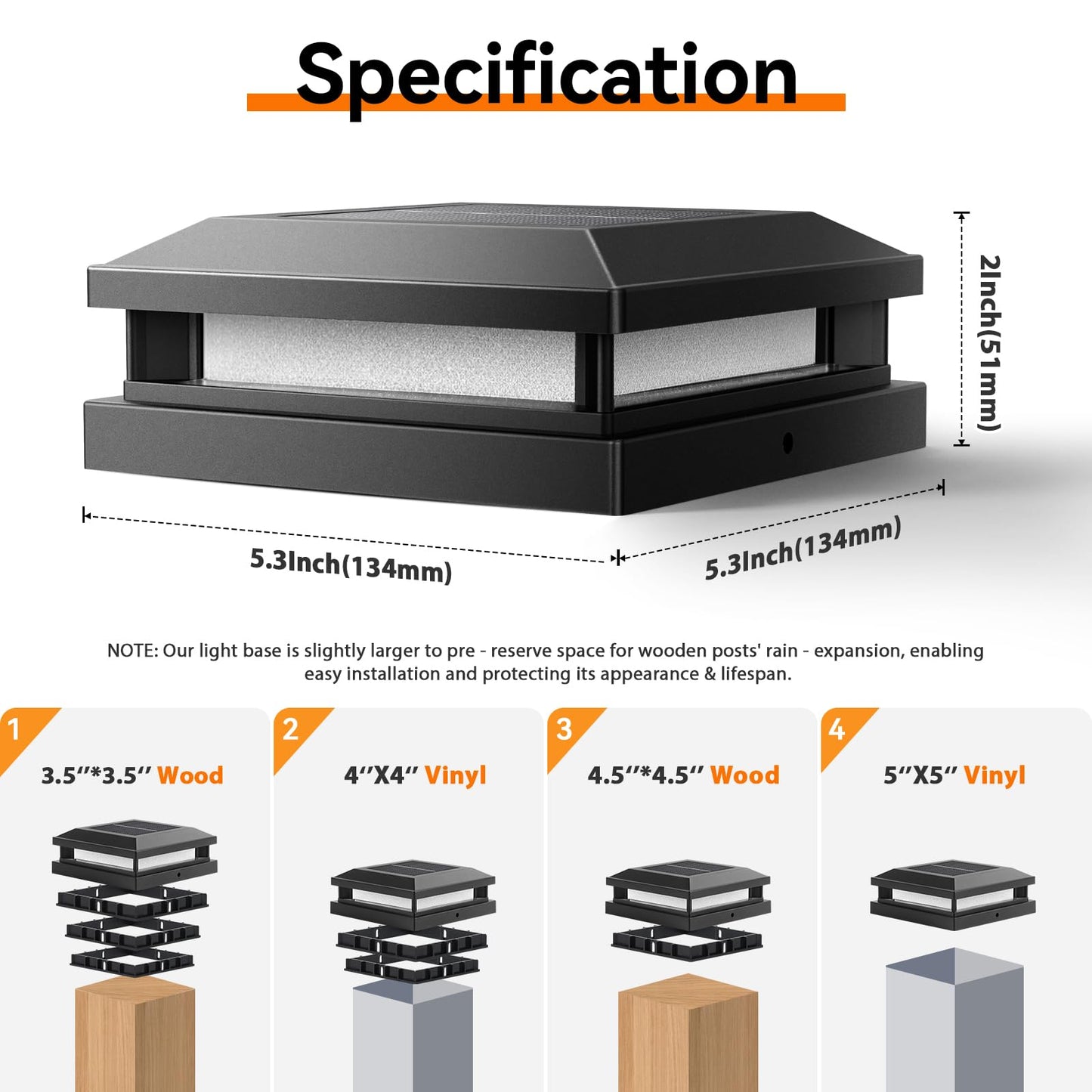 Solar Post Cap Lights Outdoor 8 Packs  Waterproof Solar Powered Deck Light For 4X4 4.5X4.5 5X5 Vinyl/Wooden Posts  Black Outside Warm/Cool Lighting Fence Cap Lights With 16Leds For Garden  Patio