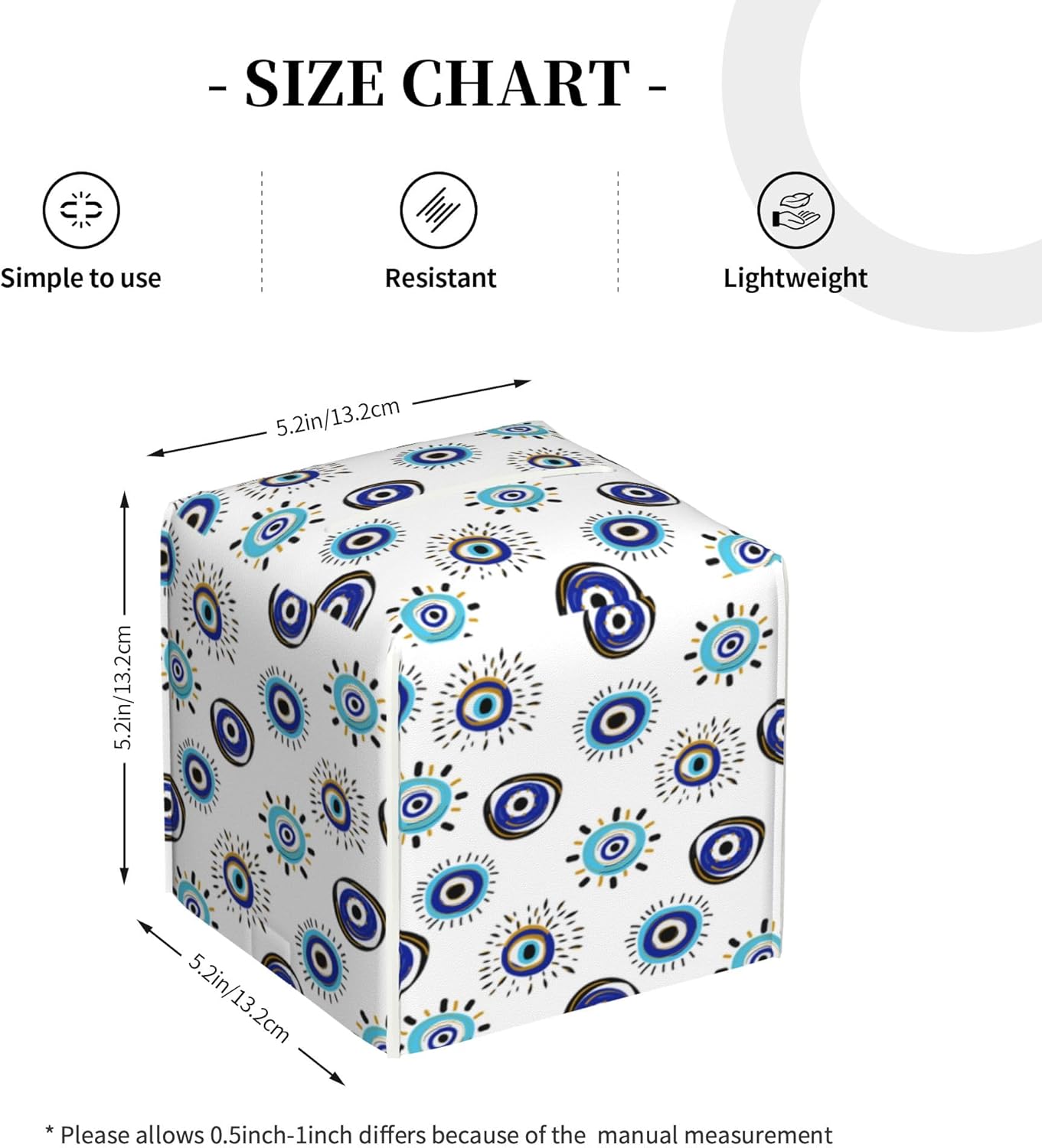 Evil Eye Tissue Box Cover Leather Tissue Box Holder Square Facial Paper Organizer Dispenser for Bathroom Kitchen Bedroom Vanity Countertop Night Stands