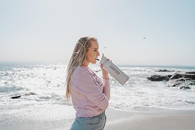 Coldest Sports Water Bottle with Straw Lid Vacuum Insulated Stainless Steel Metal Thermos Bottles Reusable Leak Proof Flask for Sports Gym (Epic White, 40 oz)
