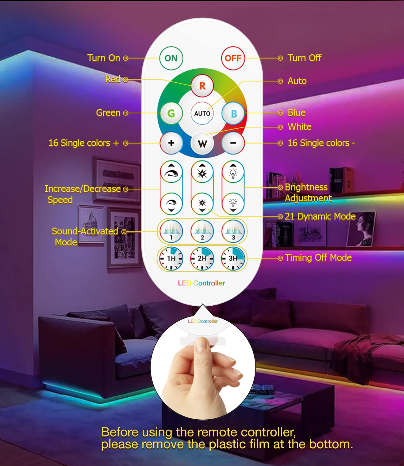 Daymeet RGB LED TV Backlight Strip, 13.1ft, Multicoloured, Music Sync, Bluetooth APP Control, for 45-60 inch TVs