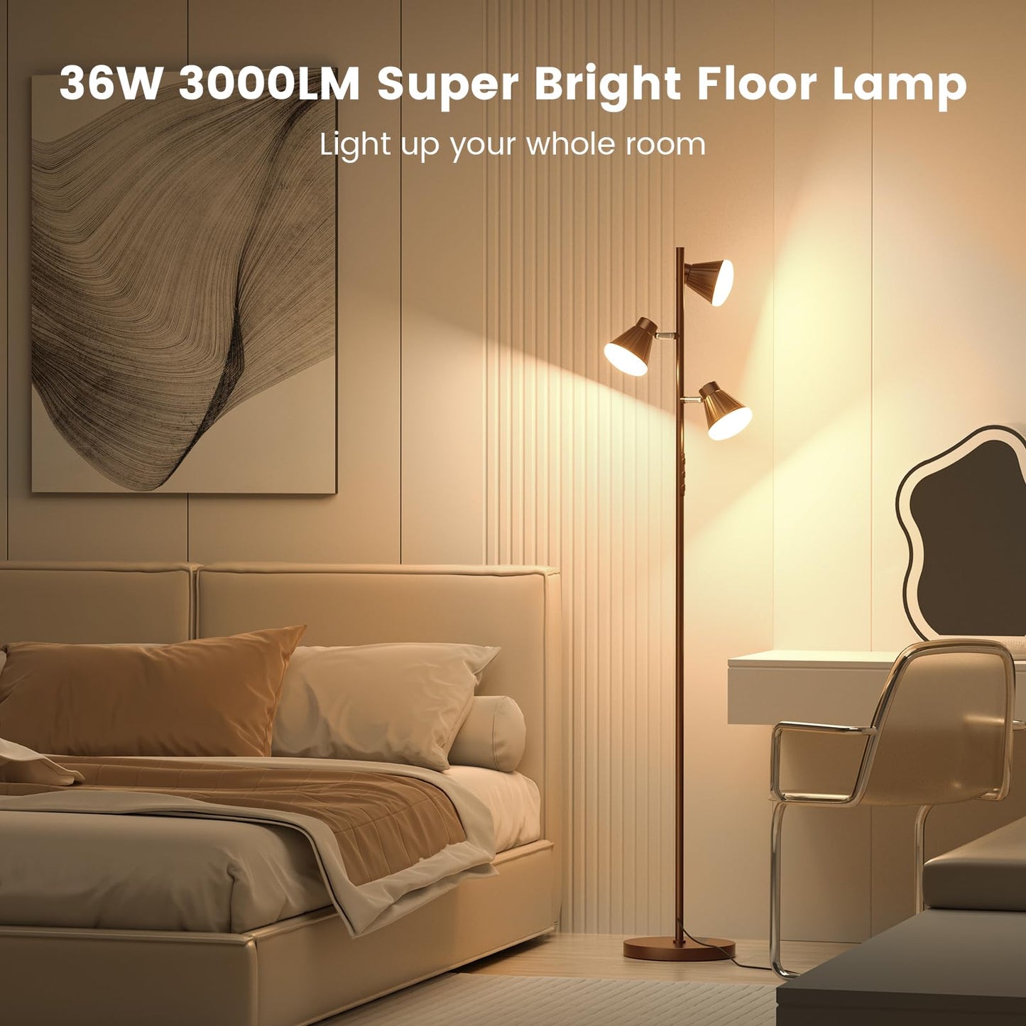 SIBRILLE 36W LED Tree Floor Lamp, Dimmable with Remote & Touch Control, 4 Color Temperatures, Brown, Model H107812